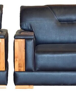 Leather sofa with teak